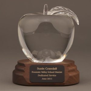 Large Crystal Apple on Walnut Base Engraved - Appreciation Gift