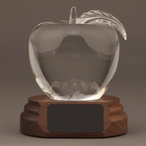 Large Crystal Apple on Walnut Base - Appreciation Gift