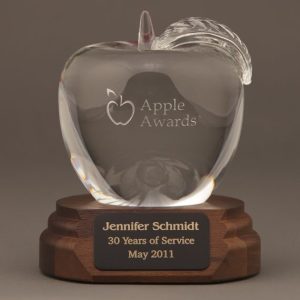 Etched Crystal Apple on a Walnut Base Engraved - Math Teacher Thank You Gift