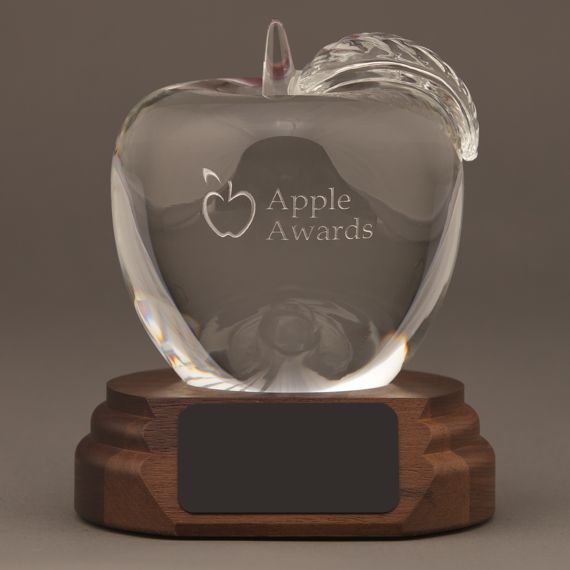 Etched Crystal Apple on a Walnut Base - Math Teacher Thank You Gift