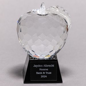 Diamond Cut Crystal Apple Teacher Black Trophy with Engraving