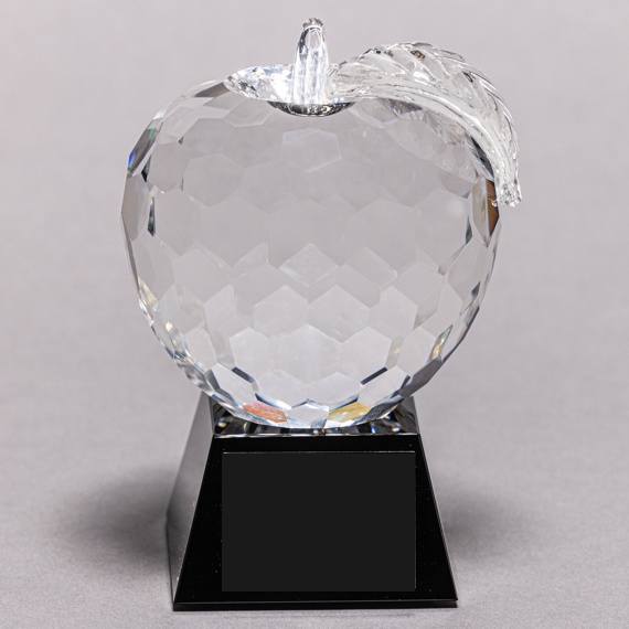 Diamond Cut Crystal Apple Teacher Black Trophy without Personalization