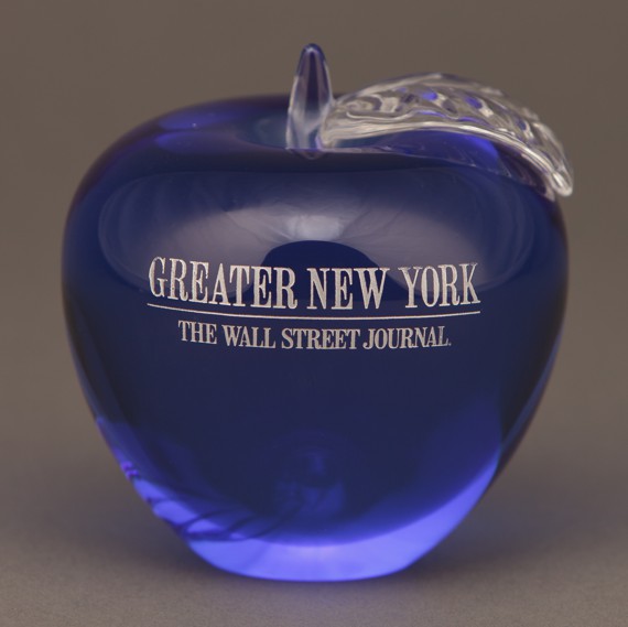 Engraved Blue Glass Apple Paperweight for Teacher Recognition Gift
