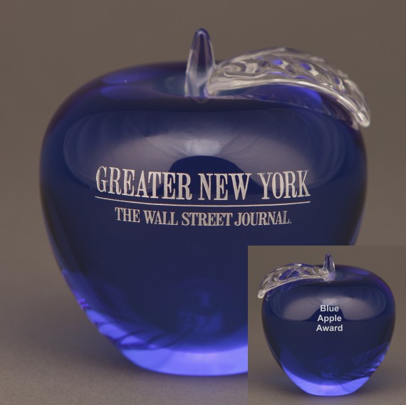 Blue Glass Apple Paperweight for Teacher Recognition Gift