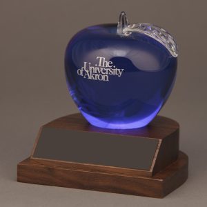 Etched Blue Glass Apple for Teacher Retirement Idea