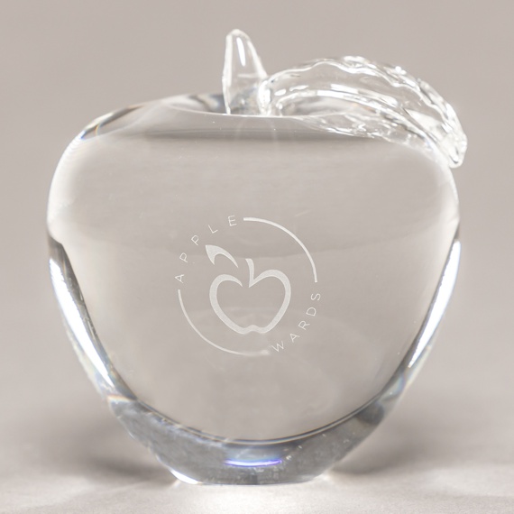 Engraved Optical Crystal Apple Paperweight - 1 Sided Personalization Included