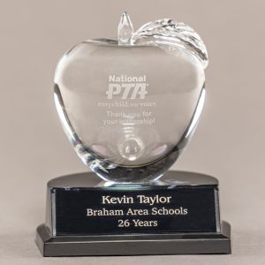 Etched Crystal Apple Trophy for a Personalized Teacher Gift