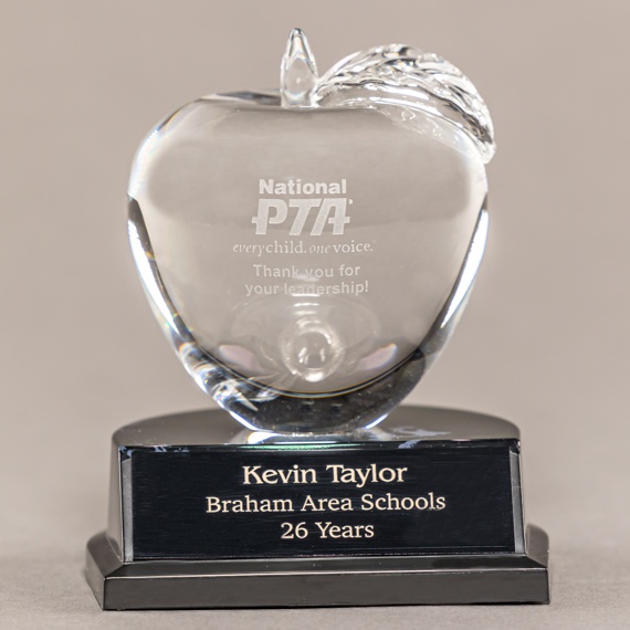 Etched Crystal Apple Trophy for a Personalized Teacher Gift