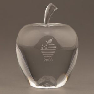 Custom Etched Large Crystal Apple Paperweight for Educators