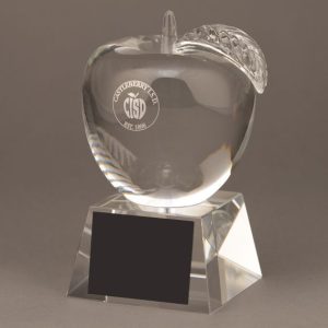 Teacher of the Month Etched Crystal Apple Trophy