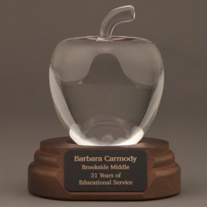 Smooth Crystal Apple on Walnut Base Engraved
