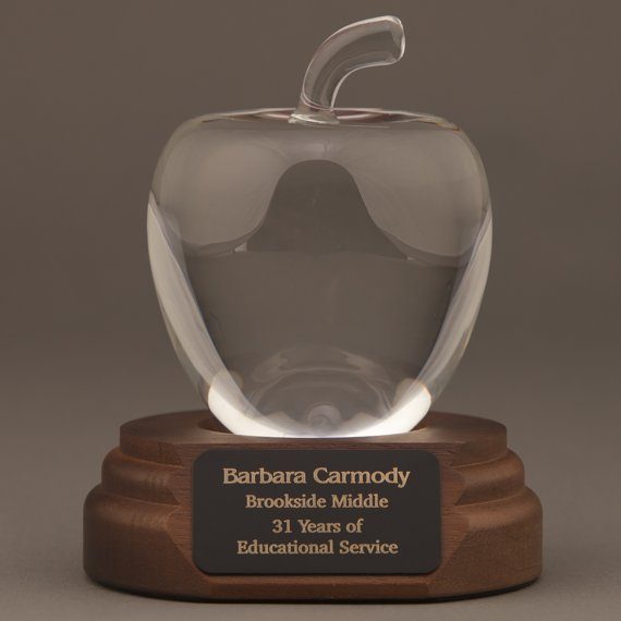 Optical Crystal Apple without Leaf on Walnut Base