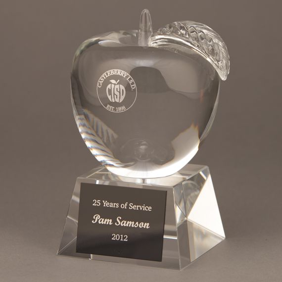 Personalized Crystal Apple Trophy for Teacher of the Month