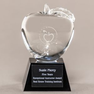Etched Clear Crystal Apple Black Base Trophy for Recognizing Special Teacher