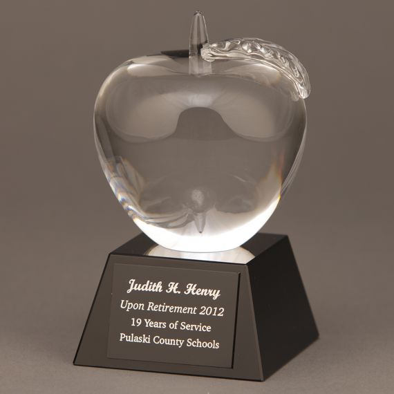 Clear Optical Crystal Apple on Black Optical Base - Plate Personalization Included