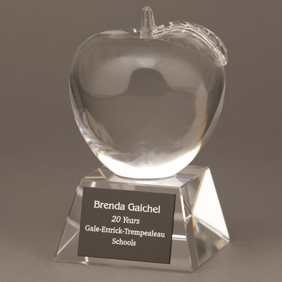 Clear Optical Crystal Apple on Clear Optical Crystal Base - Plate Personalization Included