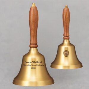 Teacher Retirement Hand Bell with Walnut Handle & Medallion - Bell Personalization
