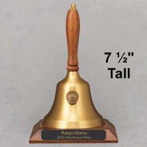 Teacher Retirement Hand Bell with Walnut Handle, Base & Medallion - Plate Personalization