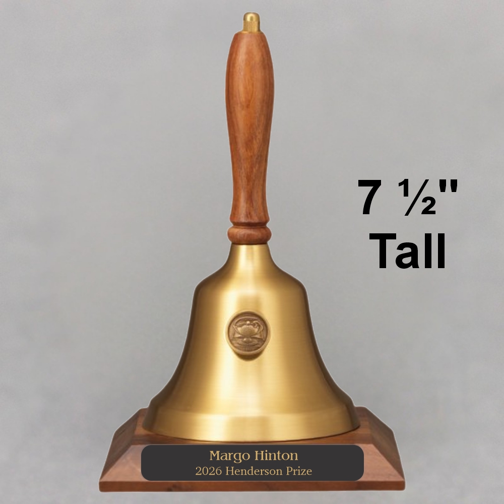 Teacher Retirement Hand Bell with Walnut Handle, Base & Medallion - Plate Personalization
