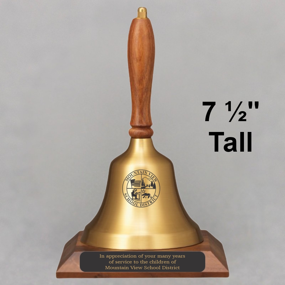 Service Award Appreciation Hand Bell with Walnut Handle and Base - All Engraving Included
