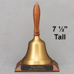 Gold Teacher Recognition Hand Bell with Walnut Handle and Base - Engraved Plate