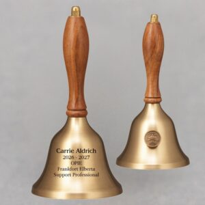 Teacher Retirement Appreciation Hand Bell with Walnut Handle & Medallion - Bell Personalization