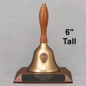 Teacher Retirement Hand Bell with Walnut Handle, Base & Medallion - Plate Personalization