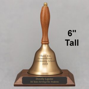 Service Award Appreciation Hand Bell with Walnut Handle and Base - All Engraving Included