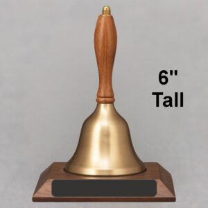 Gold Retiring Teacher Appreciation Hand Bell with Walnut Handle and Base - Non-Engraved