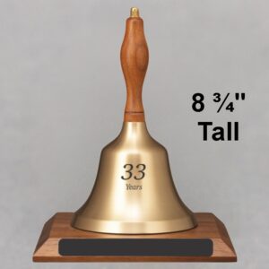 Teacher Appreciation Hand Bell with Walnut Handle and Base - Engraved Bell