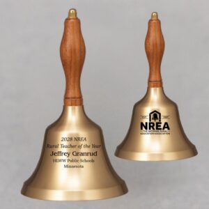 Golden Teacher Recognition Hand Bell with Walnut Handle - 2 Sided Personalization