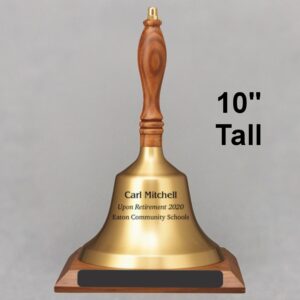 Teacher Appreciation Hand Bell with Walnut Handle and Base - Engraved Bell