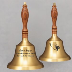 Golden Teacher Recognition Hand Bell with Walnut Handle - 2 Sided Personalization