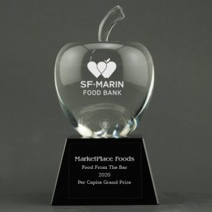 Custom Etched Crystal Apple on Black Crystal Base - Apple & Plate Personalization