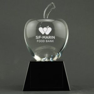 Custom Etched Crystal Apple on Black Crystal Base - Apple Personalization