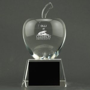 Custom Etched Crystal Apple on Crystal Base - Apple Personalization
