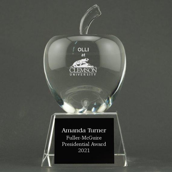 Custom Etched Crystal Apple on Crystal Base - Apple & Plate Personalization
