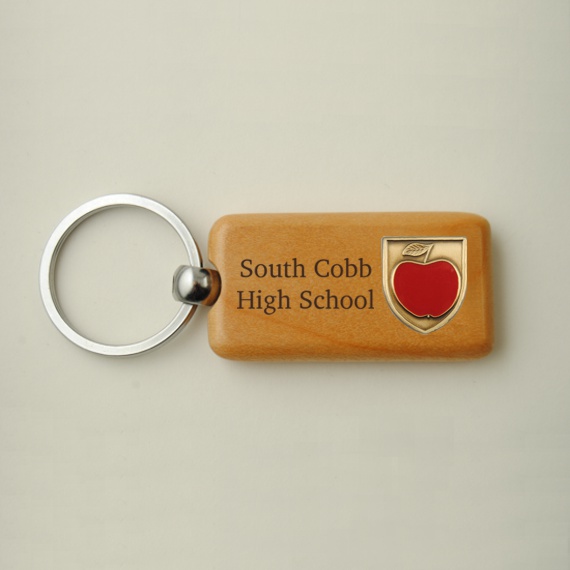 Custom Personalized Solid Maple Keychain with Shield Insert - Engraving Included
