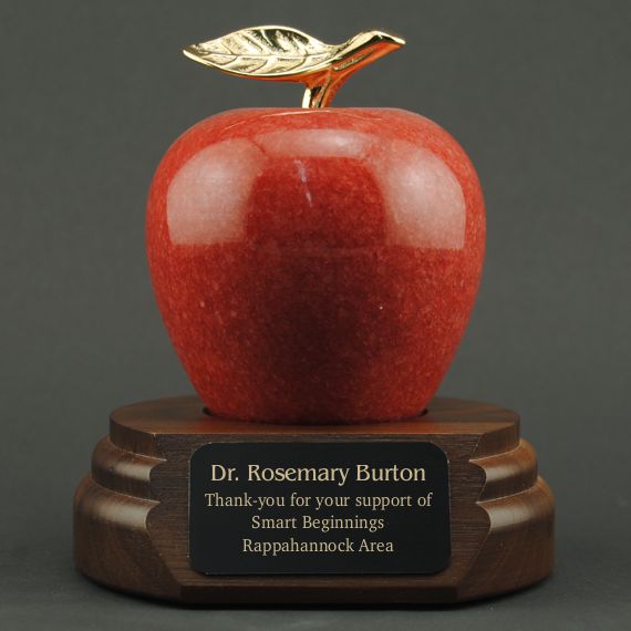 Red Marble Apple on Walnut Base