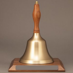 Golden Teacher Appreciation Day Hand Bell with Walnut Handle and Base - Non-Engraved