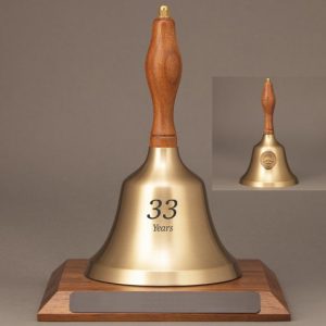 Teacher Recognition Hand Bell with Walnut Handle, Base & Medallion - Bell Personalization