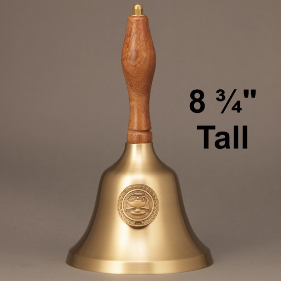 Teacher Recognition Gold Hand Bell with Walnut Handle & Medallion - No Personalization