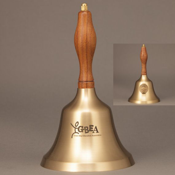 Teacher Recognition Hand Bell with Walnut Handle & Medallion - Bell Personalization