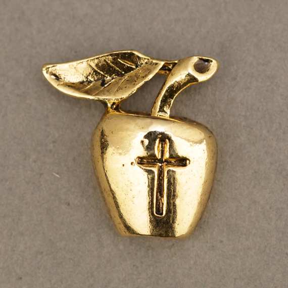 Teacher Appreciation Day Gift Idea Custom Lapel Pin - Gold Apple Cross