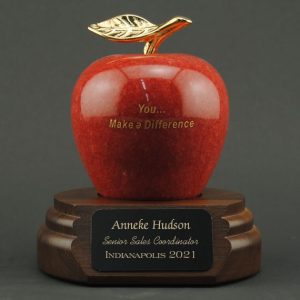 Teacher Appreciation Red Marble Apple on Walnut Base - You... Make a Difference