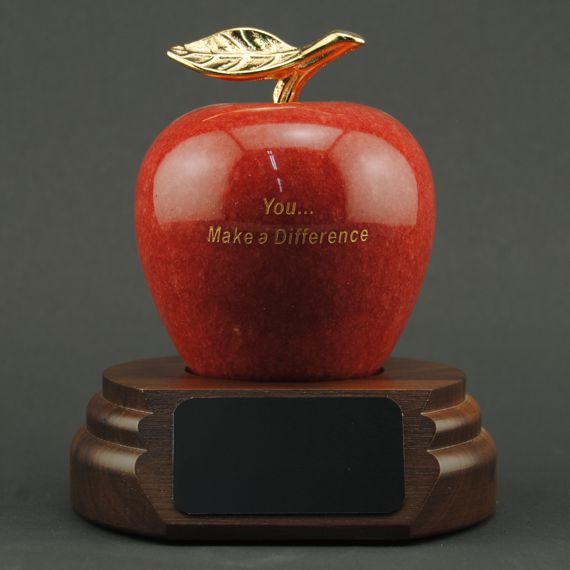Teacher Appreciation Red Marble Apple on Walnut Base - You... Make a Difference