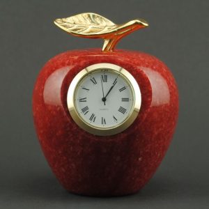 Teacher Appreciation Red Marble Apple Clock Paperweight