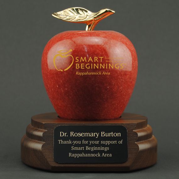 Etched Red Marble Apple Desk Award - Personalized