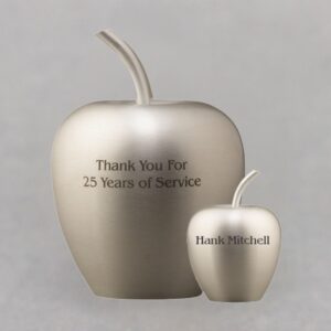 Apple Paperweight- Silver Aluminum with double-sided engraving