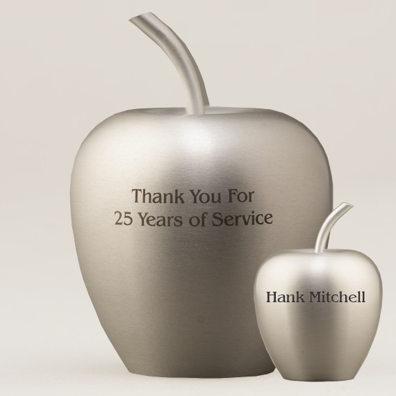 Apple Paperweight- Silver Aluminum with double-sided engraving